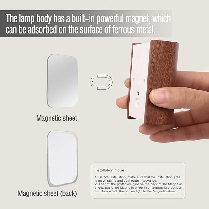 LANDGOO 2-Pack Wood Step Light with Motion Sensor, Rechargeable Stair Night Light Set, Sapele Wood 2700K Warm White LED Wall Lamps, Easy No-Wire Installation for Hallway Bedroom Staircase