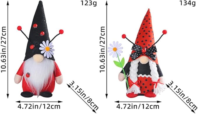 Eimilaly Daisy Ladybug Gnome Decorations for Home, Tomte Gnomes Decor Set for Holiday Ornaments or Other Theme Party Gnome Decor - 2PCS