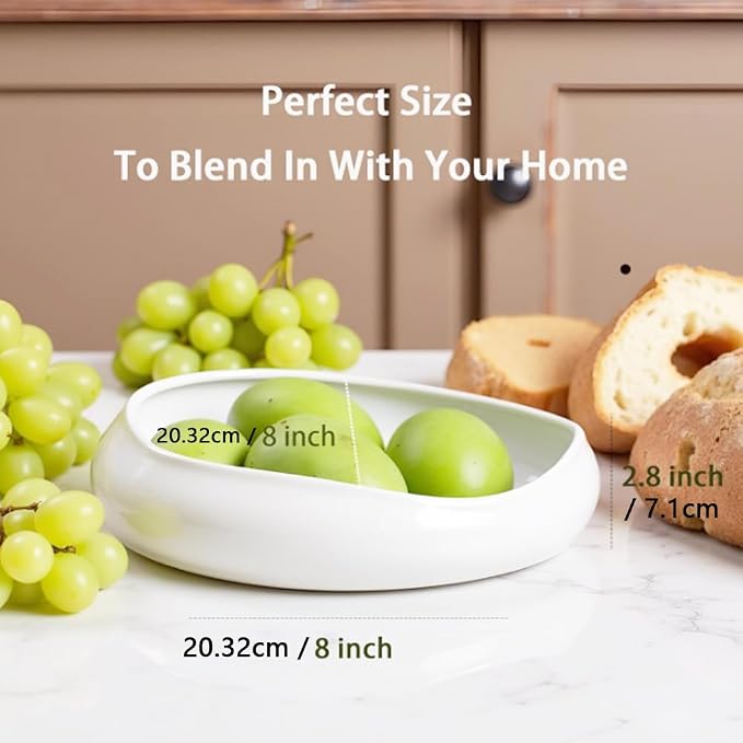 Decorative Bowl Free-Form Rim Glazed Ceramic Fruit Bowl for Kitchen Counter Ceramic Dining Room Table Centerpiecekey Bowl for Entryway Table|Dishwasher & Microwave Safe