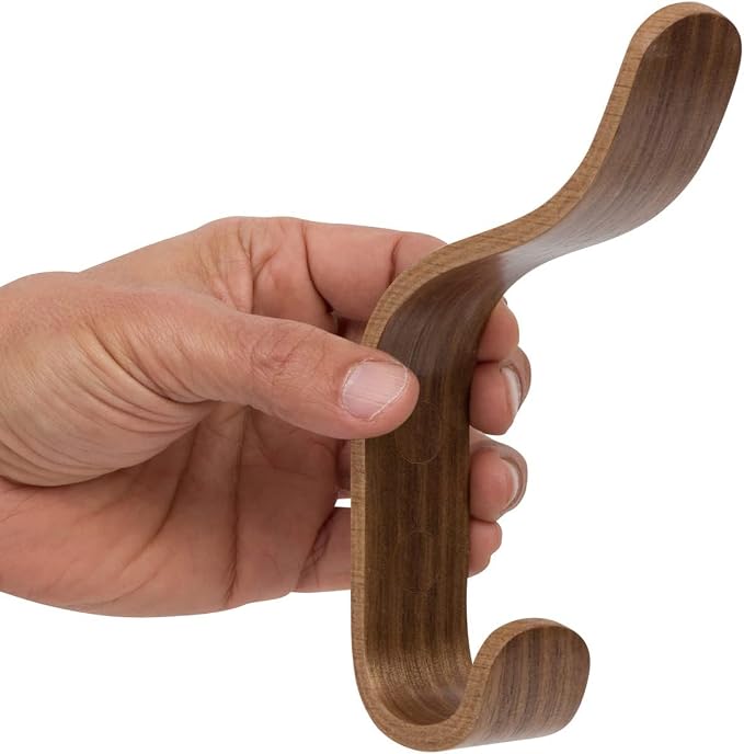 Plywood Wall Hooks Set of 4 Wood Coat Hooks Hanging Clothes Hats Robes Towels Walnut Wooden