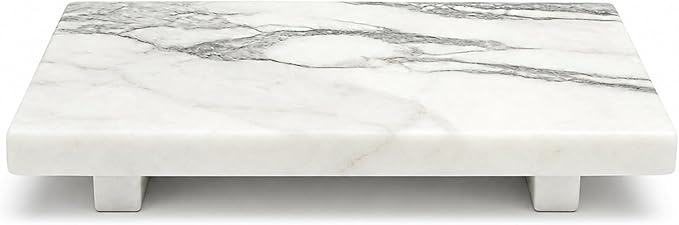 White Marble Pedestal Stand for Vanity & Bathroom | 9.84 Inch Decorative Riser for Perfume, Candle, Jewelry, Dresser and Shelf Decor