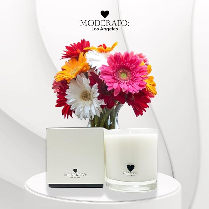 MODERATO Los Angeles No.02 Soleil – Luxury Lemon Scented Coconut Wax Candle, Bright & Uplifting, Orange Blossom, Jasmine, Crystal Clear Glass Vessel, 50 Hour Burn, Candle Gift, Made in USA 8.5oz