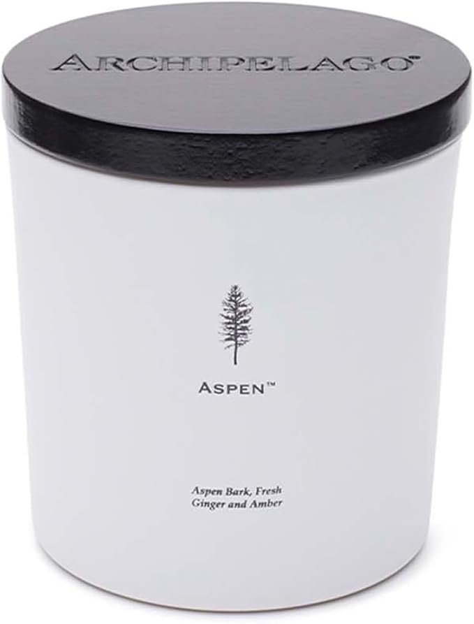 Archipelago Botanicals Aspen Luxe Candle, Aspen Bark, Amber and Musk Scent, Elegant White Glass Jar Candle, Coconut Wax, Double Wicks Burn 100 Hours (13 oz)