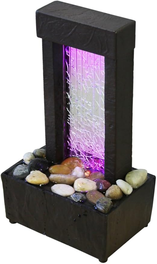 Nature's Mark 10" H Crackled Glass Light Show Tabletop Water Fountain with Natural River Rocks and Color Changing LED Lights (Cordless)