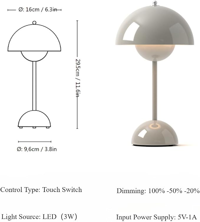 Modern Flower Bud Lamp 12" Cordless Touch Lamp Dimmable 2600mAh Rechargeable Desk Lamp Nordic Minimalist Mushroom Lamp Nightstand Bedside Lamp for Bedroom Living Room(Gloss White) No Reading Light