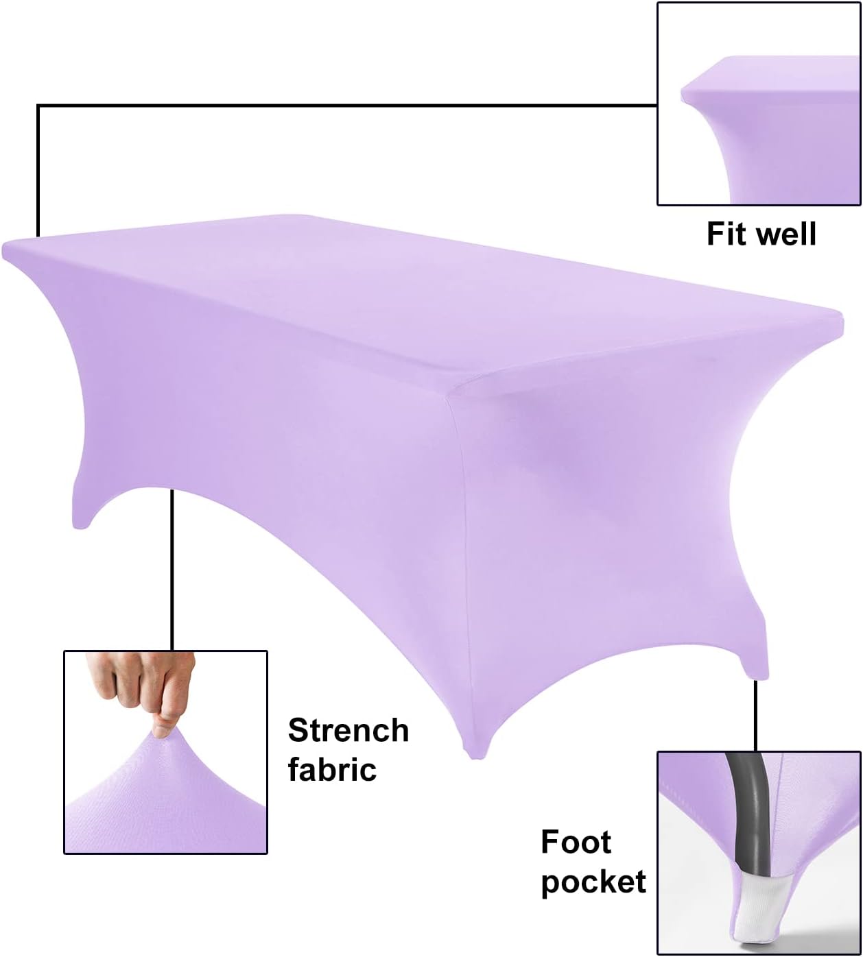 Spandex 8ft Waterproof Table Cover for Party,Wedding, Banquet, and Events(Lavender)
