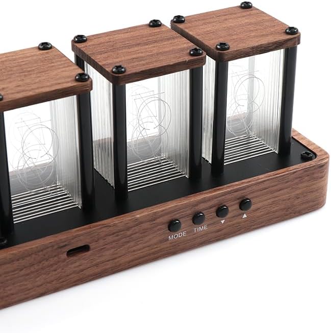 Nixie Tube Clock Walnut Digital Desk Clock, Support Wi-Fi Time Calibration, Alarm and 12/24h Display, No Assemble Required - A Retro Gift for Friends