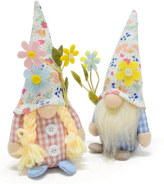 Eimilaly Florals Gnomes Spring Gnome for Home Decorations, Tomte Gnomes Set Ornaments for Garden or Rustic Theme Party Gnome Decor - 2PCS