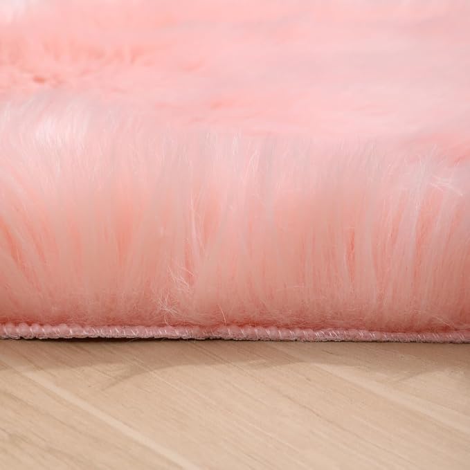 Faux Fur Rug 2 x 3 ft Sheepskin Shaggy Fuzzy Pink Area Rug Super Soft Fluffy Plush Carpet for Bedroom Living Room Sofa Floor Kids Room Bedside