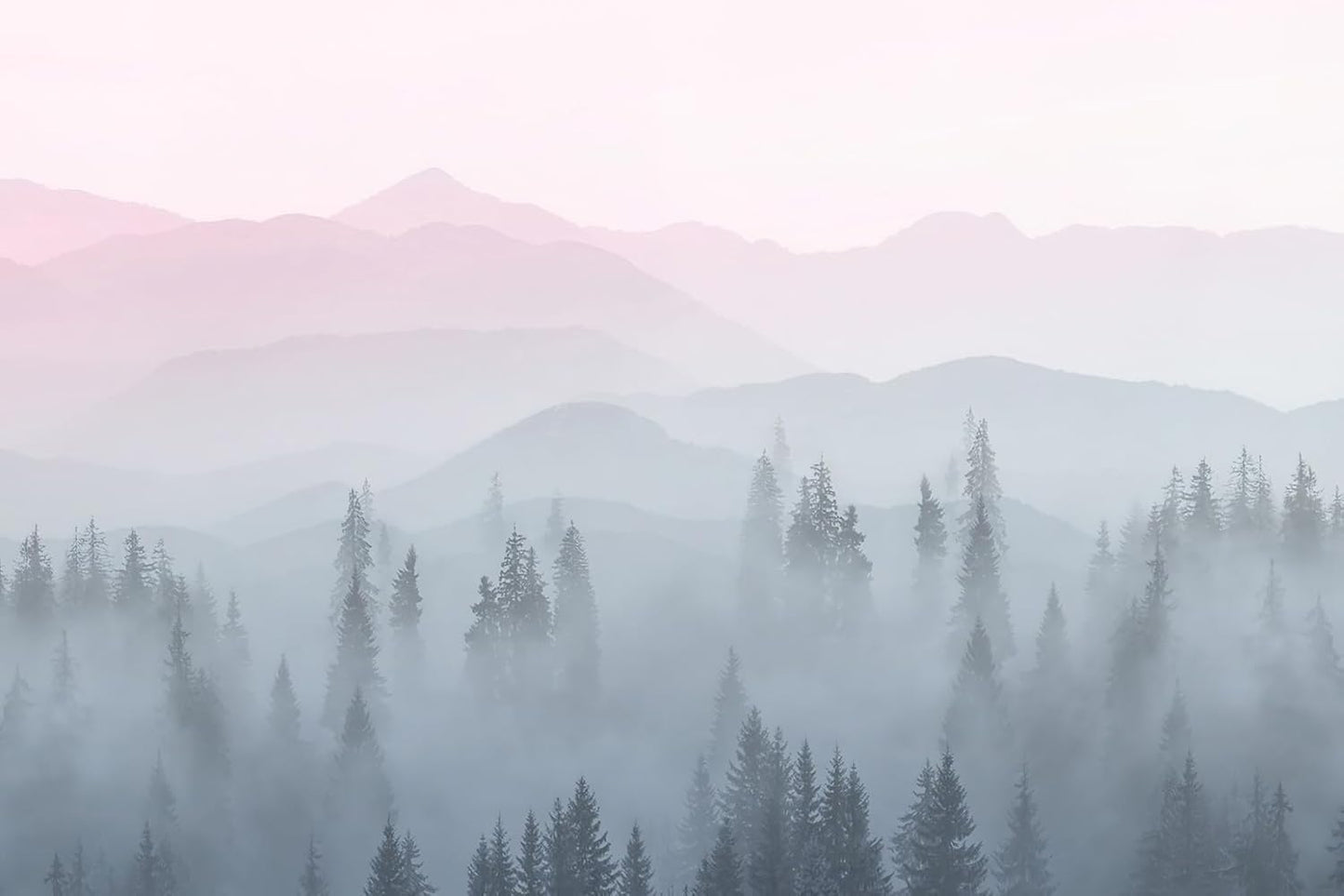 Misty Forest Mountains Nature Wallpaper for Interior Wall Decoration, Bathroom, Living Room, Bedroom Background Wall murals（Not Peel and Stick）