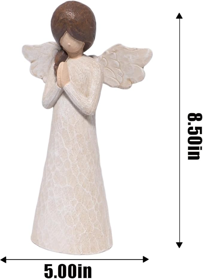 Hodao Christmas Angel Figurine, Praying Resin Figurines for Indoor Christmas Decorations, Wood‑Carved Style Tabletop Ornaments, 8.5in Tall, Holiday Home Decor & Gift for Women, Family, Friends