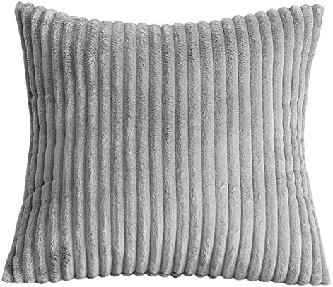 TangDepot Velvet Big Corduroy Pillow Covers 12x12 Grey 2-Pack | Soft wide-stripe corduroy pillow cover, hidden zipper, machine washable, easy refresh, for bedroom living room indoor outdoor