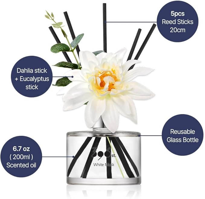 396 st. Dahlia Flower Reed Diffuser, Black Cherry, 200ml(6.7oz) / Reed Diffuser Sets, Home Fragrance, Scented Oils, Home & Bathroom Décor