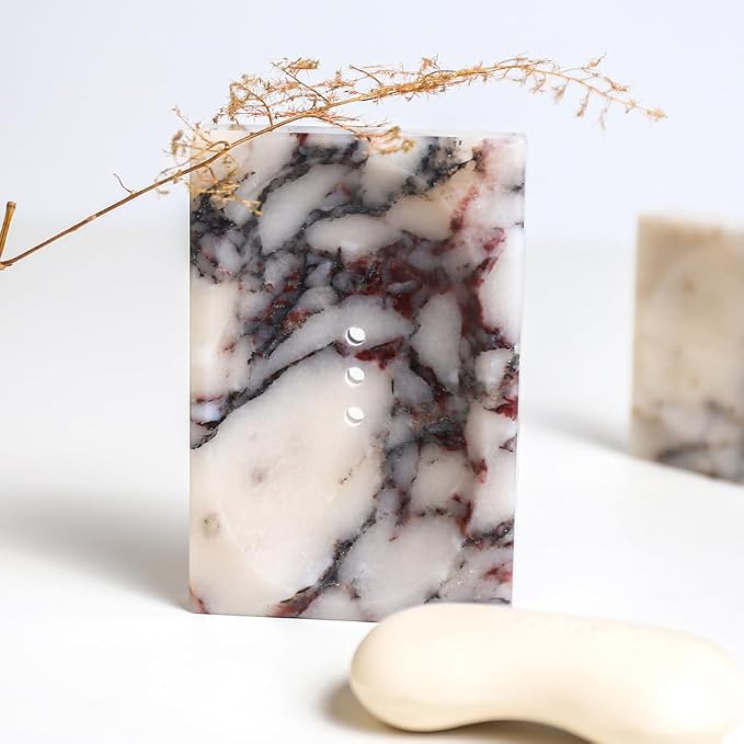 Luxurious Natural Marble Soap Dish Tray Marble Soap Holder Trinket Plate for Bathroom Sink Kitchen Countertop Bedroom Vanity Bathroom Accessory Rectangular (2 Pack)