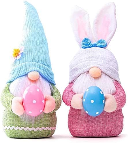 Easter Gnome Plush Elf Decorations, 2 pcs Handmade Gnome Bunny Faceless Doll Easter Ornaments, Spring Home Decor Gifts for Women Men