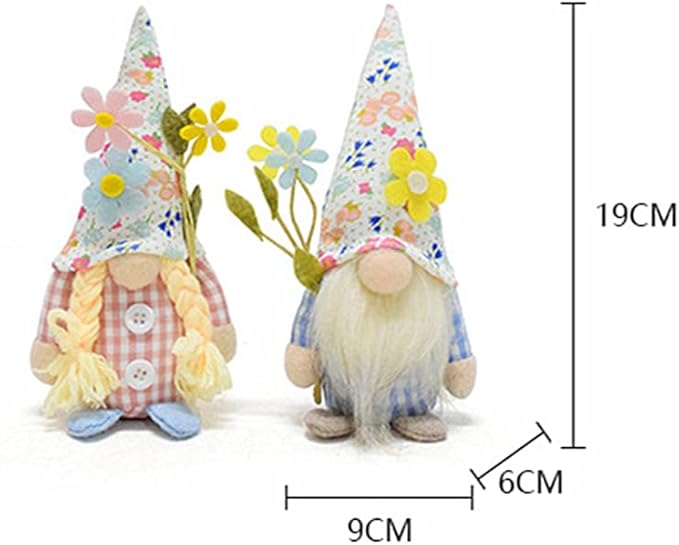 Eimilaly Florals Gnomes Spring Gnome for Home Decorations, Tomte Gnomes Set Ornaments for Garden or Rustic Theme Party Gnome Decor - 2PCS