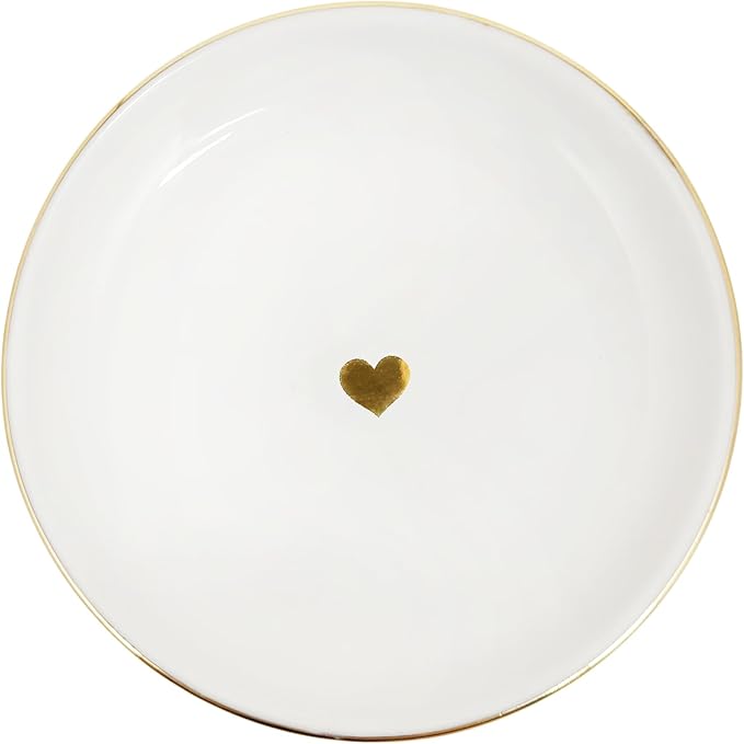 Sweet Water Decor Gold Heart Jewelry Dish Tray - Elegant Ceramic Ring Dish for Home Decor, Bridal Parties, Jewelry Storage, Rings, and Earrings Organizer