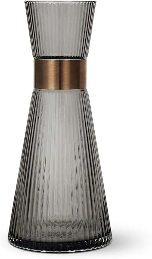 Rosendahl Grand Cru Nouveau 33.8 oz. Water Carafe - Elegant Smoke-Colored Mouth Blown Glass with Patinated Steel Accents, Dishwasher Safe - Stylish & Functional Design for Modern Living