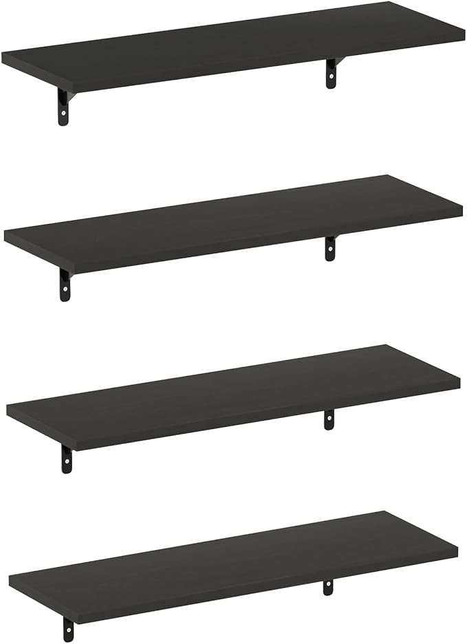 Furinno Rossi Floating Shelves for Wall Set of 4, 23-Inch Wall Shelf, Floating Shelf, Wall Mounted Shelves, for Bathroom, Bedroom, Living Room, Espresso