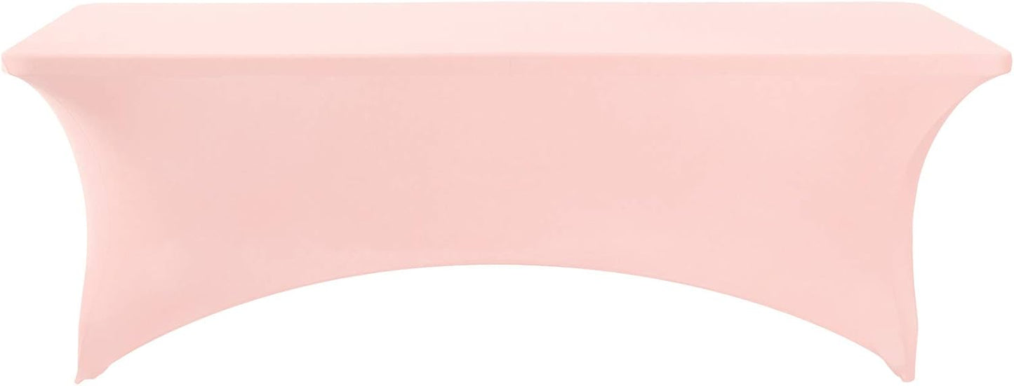 2Pack Spandex Table Cover for 8FT or 4ft or 6ft Table Universal Fitted Stretch Tablecloth for Party, Banquet, Wedding and Events-Blush Pink