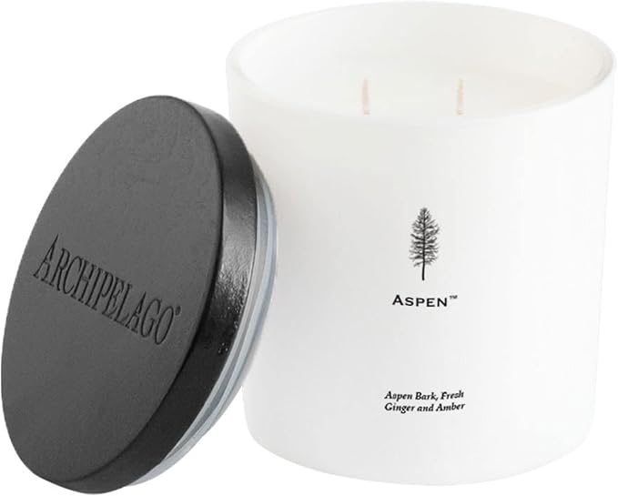 Archipelago Botanicals Aspen Luxe Candle, Aspen Bark, Amber and Musk Scent, Elegant White Glass Jar Candle, Coconut Wax, Double Wicks Burn 100 Hours (13 oz)
