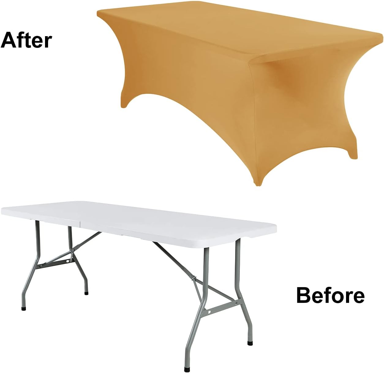 4Pack Spandex Waterproof Table Covers 8ft，Spandex 8ft Waterproof Table Cover for Party,Wedding, Banquet, and Events(Gold)