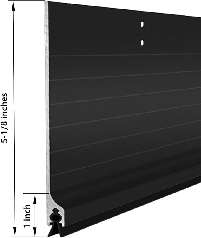 Door Metal Kick Plate Draft Stopper 42 inches Aluminum Mouse Blocker with Rubber Sweep Seal for Stop Under Doors Drafty Cover 3-7/8 inch Gap, 5-1/8"x42" Black