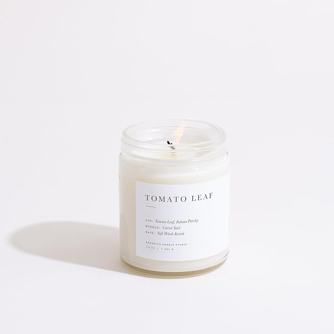 Brooklyn Candle Studio Tomato Leaf Spring Candle - Luxury Scented Candle, Vegan Soy Wax, Hand Poured in The USA, Long Lasting, 50 Hour Burn Time - 7.5oz