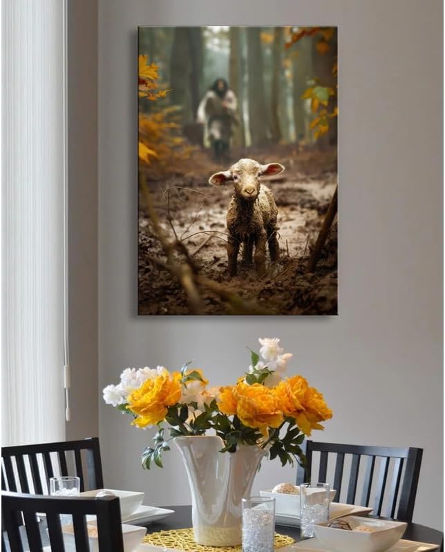 Large wall art for living room Jesus Running After Lost Lamb Picture for home decor Jesus wall decor for prayer room Baptism gifts for boys-girl serenity prayer Religious canvas wall prints .(24"X36") A-397