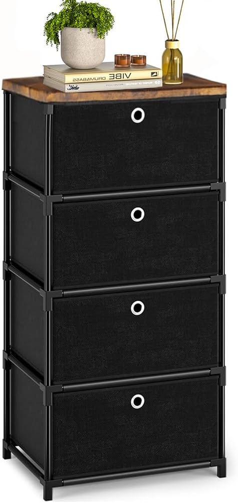 LUKYTOWER Fabric Storage Drawers Dresser and Chest of Drawers, Small Dresser with Drawers Unit, Sturdy 4 Drawers Dressers for Closet, Fabric Storage Bin Organizer, Closet Organizers and Storage