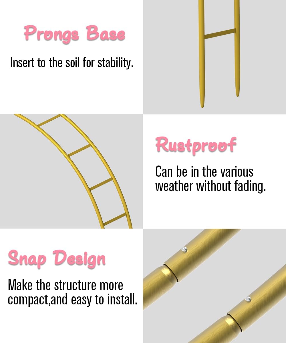 Queension Metal Arch Backdrop Stand 7Ft Wide 7.7Ft High, Wedding Arch Frame for Wedding Decorations, Balloon Arch Stand with Base for Ceremony, Outdoor Garden Arch Trellis for Climbing Plants, Gold