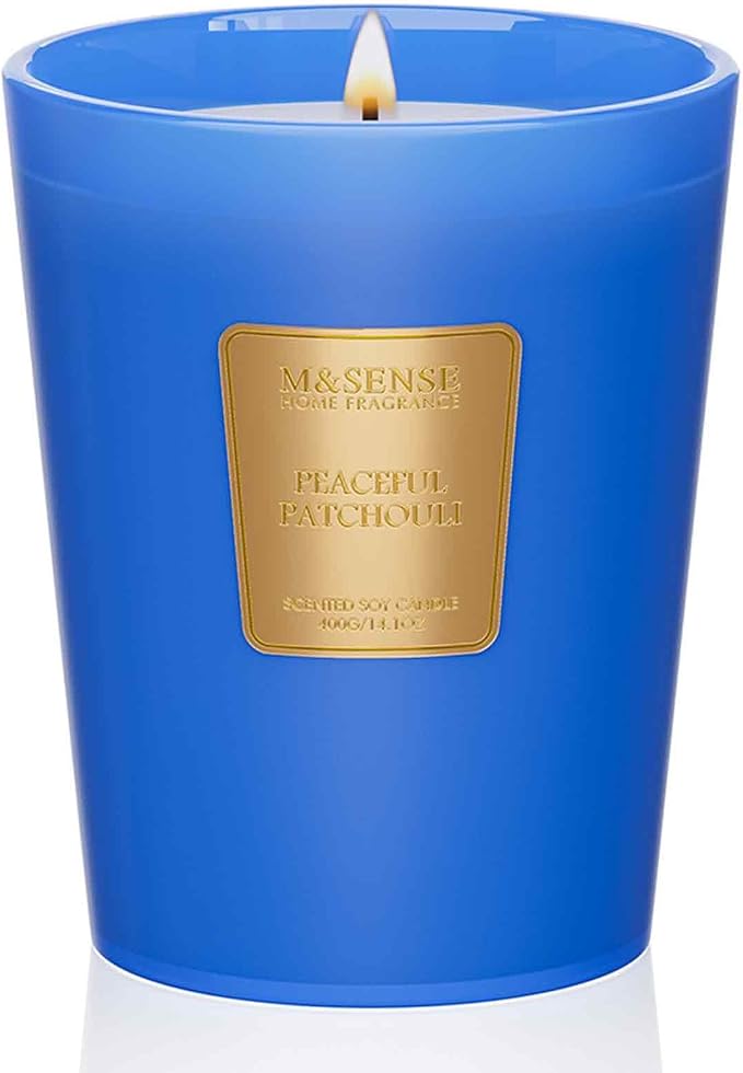 M&SENSE Peaceful Patchouli Soy Candle, 14.1oz, Meditation Home Fragrance | 60H Slow Burn, Non-Toxic, Yoga Aromatehrapy, Stress Relief, Calming, Relaxing Housewarming Gift