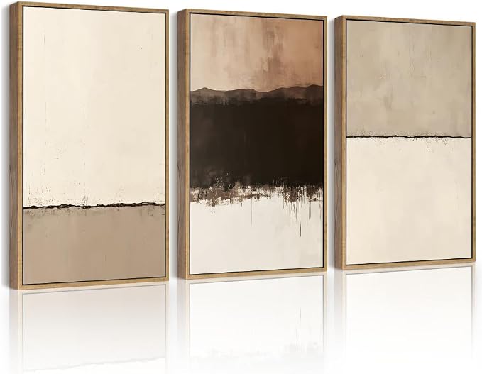 PHOPAGO Neutral Abstract Framed Wall Art Minimalist Beige Gray Pastel Wall Decor Modern Watercolor Art Paints for Kitchen Living Room - 11x14in Natural Framed