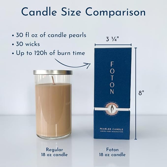 Foton Pearled Candle 18 Oz - Vanilla Vibe Scented Non Toxic Luxury Long Lasting Powder Candles up to 120 Hours - Refillable Candle Sand with 30 Wicks for Candle Making