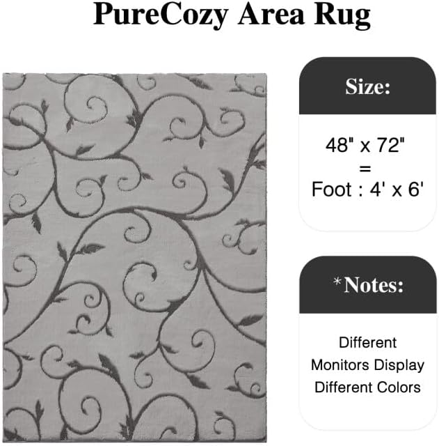 PureCozy Gray Washable Area Rug 4x6 Soft Shag Rugs for Kids Room Modern Boho High Pile Non-Shedding Throw Rugs Non Slip Indoor Office Carpet for Playroom Bedroom Living Room