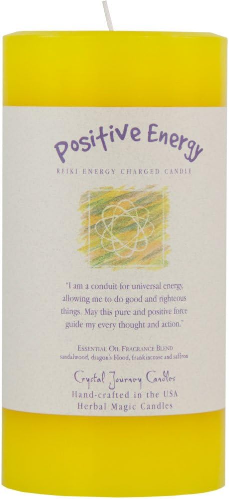 6" X 3" Crystal Journey Herbal Magic Reiki Charged Pillar Candle - Positive Energy
