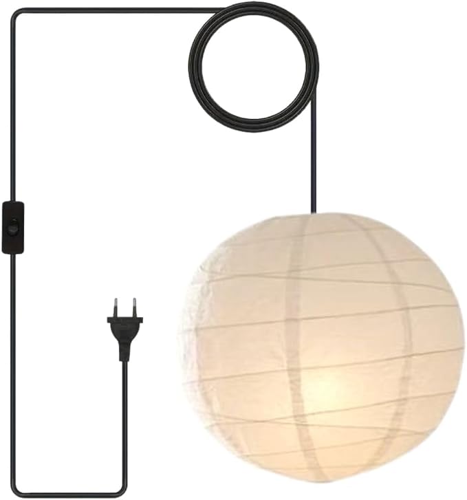 Nogy Japanese Style Lantern Pendant Light - Off White Round Handmade Rice Paper Lamp Shade with Cord Kit (Plug in (15ft), 29.5 in)