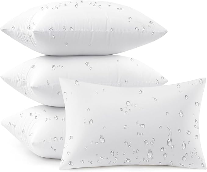 MIULEE Outdoor Pillow Inserts 12x20 Pack of 4 Waterproof Throw Pillow Inserts Decorative 100% Virgin Fibers Filling for Patio Sofa Couch