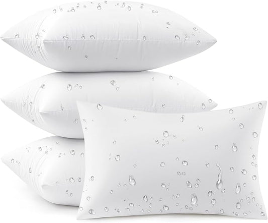 MIULEE Outdoor Pillow Inserts 12x20 Pack of 4 Waterproof Throw Pillow Inserts Decorative 100% Virgin Fibers Filling for Patio Sofa Couch