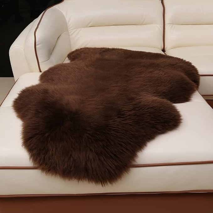 HUAHOO Premium Genuine Sheepskin Rug Brown Real Australia Sheepskin Natural Luxury Fluffy Lambskin Fur Area Rug Seat Covers for Kids Bedroom Sofa Chair Cover Pets Dogs Mat Double Pelt/2' x 3' Brown