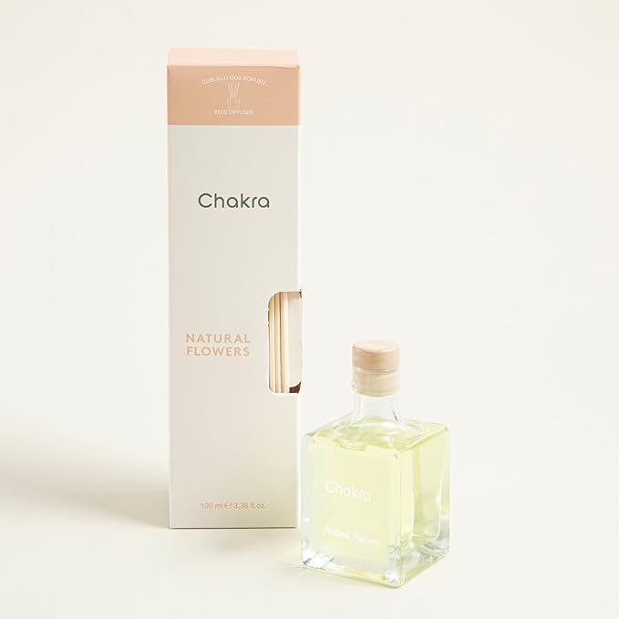 Chakra Reed Diffuser Set - Reed Diffusers for Home, Office and Living Spaces with Long-Lasting Fragrance, Scent Diffuser with Decorative Glass Bottle & Bamboo Sticks, 3.3 fl oz, Natural Flowers