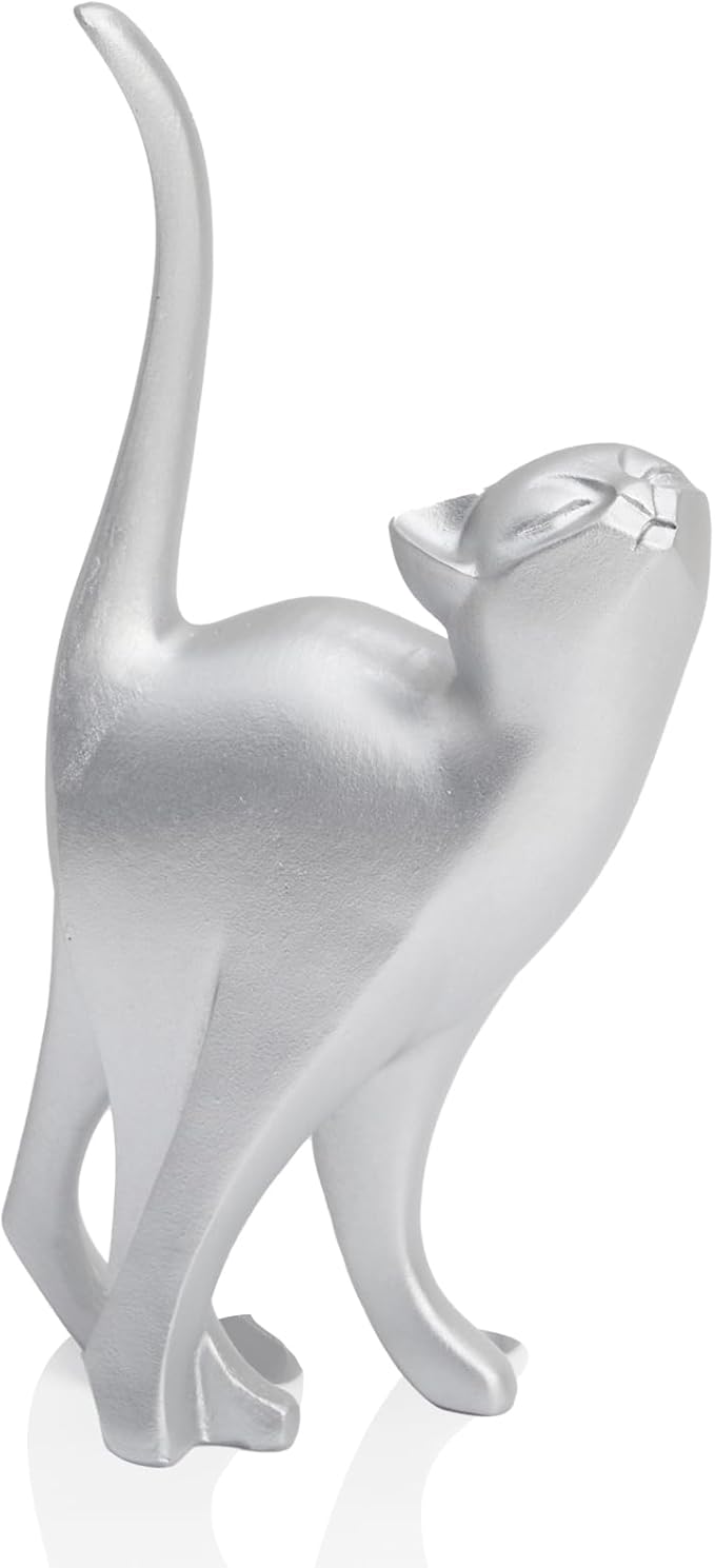 Silver Cat Statue Modern Abstract, Home Office Shelf Decor, 7-Inch Vibrant Assorted Colors, Easy to Match Any Decor Style