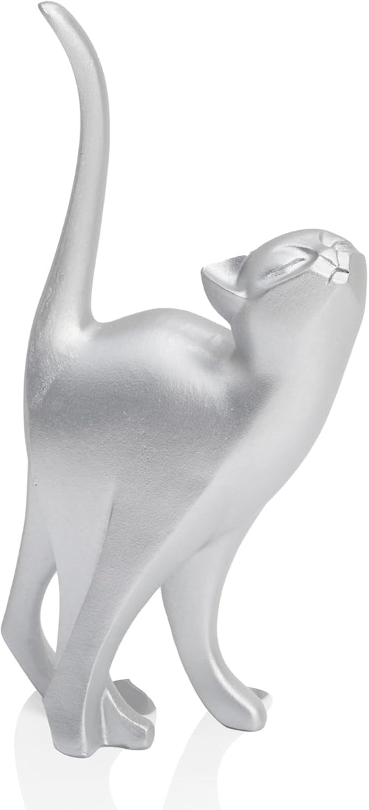 Silver Cat Statue Modern Abstract, Home Office Shelf Decor, 7-Inch Vibrant Assorted Colors, Easy to Match Any Decor Style