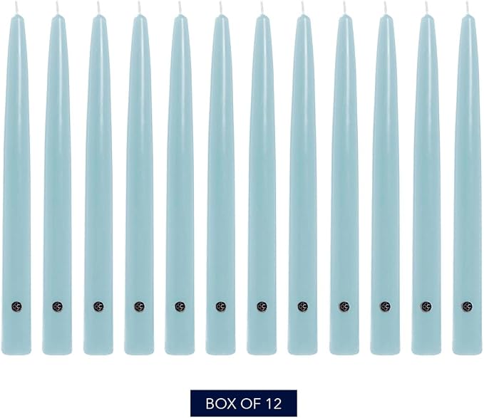 Colonial Candle Unscented Taper Candle, Handipt Collection, Coastal Blue, 12 in, Pack of 12 - Up to 10 Hours Burn