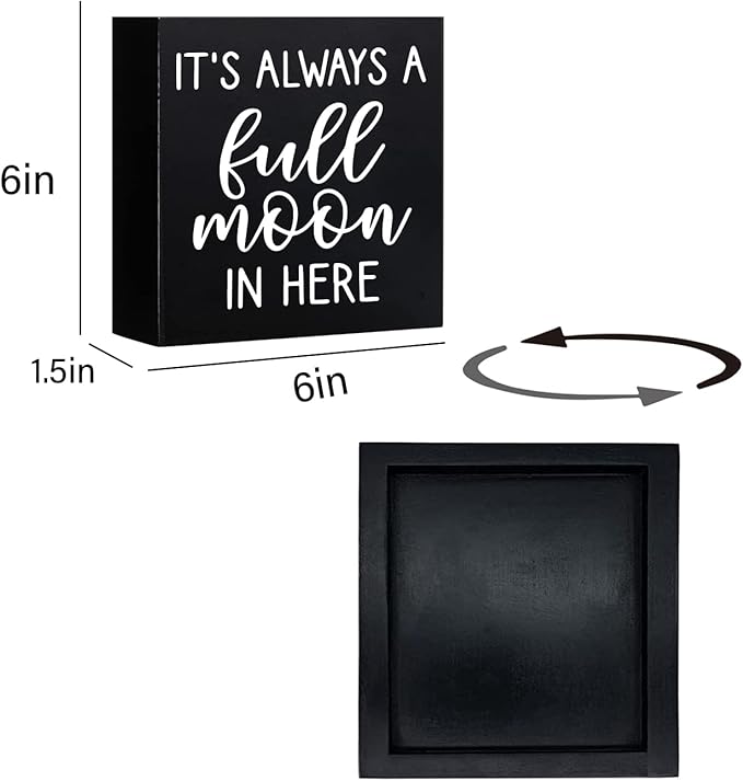 Wood Box Sign Cute Bathroom Decor Always a Full Moon - Funny Bathroom Signs Decor, Wooden Box moon Wall Art Sign Decor, Home Space Toilet Desk Plaque Black Halloween Farmhouse Decorations