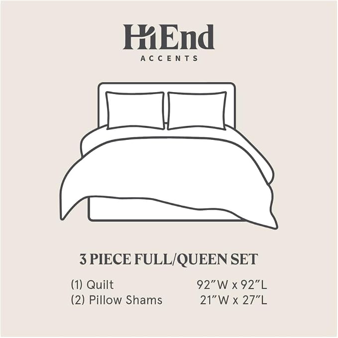 HiEnd Accents Velvet Diamond 3 Piece Quilt Set with Pillow Shams, Queen Size, Gray Solid Color, Classic Traditional Luxury Bedding Set, Soft Lightweight Bed Cover, 1 Quilt and 2 Pillowcases