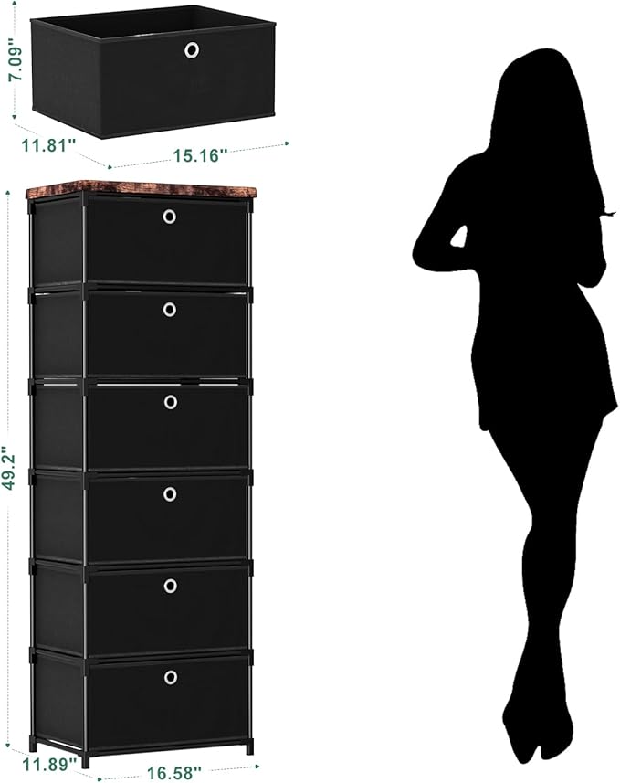 LUKYTOWER Fabric Storage Drawers and Chest of Drawers, Beautiful Small Dresser with Drawers, Sturdy 6 Drawer Dresser for Closet Dorm,Drawer Unit for Toys,Yarns