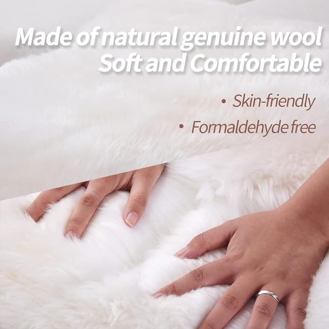 IRIWOOL Premium Genuine Fur Sheepskin Rug Real Australia Sheepskin Natural Luxury Fluffy Lambskin Fur Area Rug Seat Covers for Kids Bedroom Sofa Chair Cover (Black, Single Pelt/2ft x 3ft)