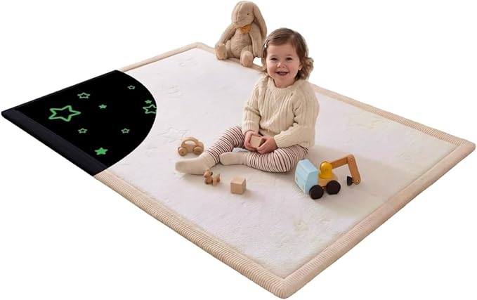 Hakuna Matte GlowCloud Baby Play Mat for Floor 47”x 67” Stars – Coral Velvet high-Density Foam Rug for Crawling & Cozy Play – Non-Slip, Water-Resistant, Easy-CareTummy Time Mat, Playmat for Playpen