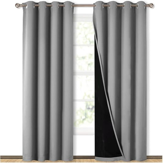 NICETOWN Full Shade Curtain Panels, Pair of Energy Smart & Noise Blocking Out Blackout Drapes for Dining Room Window, Thermal Insulated Guest Room Lined Window Dressing(Silver Grey, 52 x 84 inch)